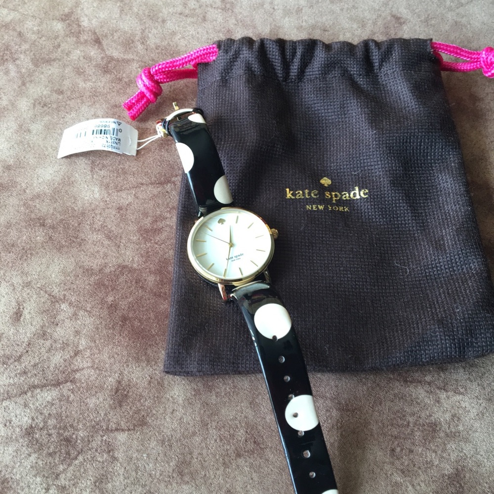 KATE SPADE NWT AUTHENTIC POLKA DOT BLACK/CREAM LEATHER WATCH